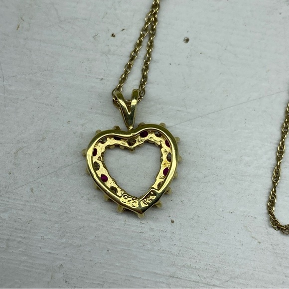 Gold Vermeil PPC 925 Sterling Heart Necklace With Synthetic Ruby And CZ Stones - Picture 5 of 10